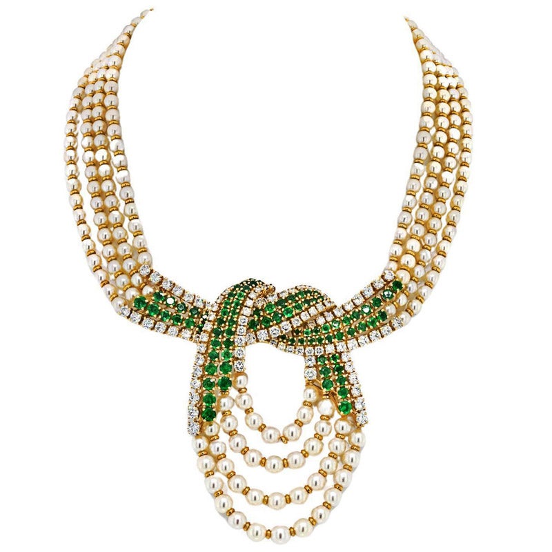 Chaumet Pearl, Emerald & Diamond Necklace, 20th Century