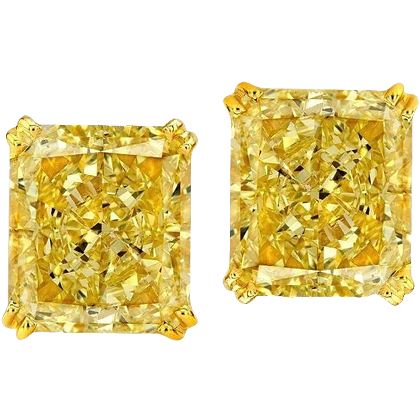 Fancy Yellow Radiant Diamond Studs, Contemporary
